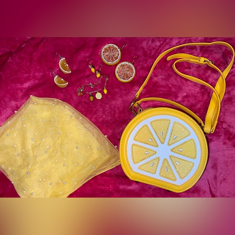 Womens lemon handbag and accessories